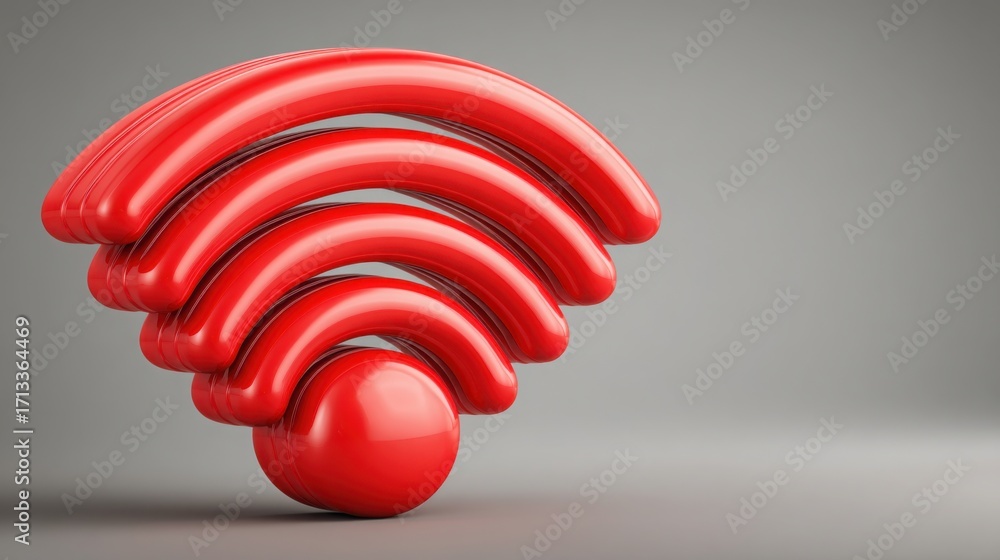 Poster radiant red wi-fi signal icon illustrating quantum opportunities for fast signal detection and conne