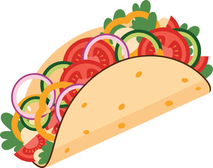 Fresh Vegetable Taco with Tomato, Onion, Cucumber, and Colorful Peppers for Healthy Mexican Lunch