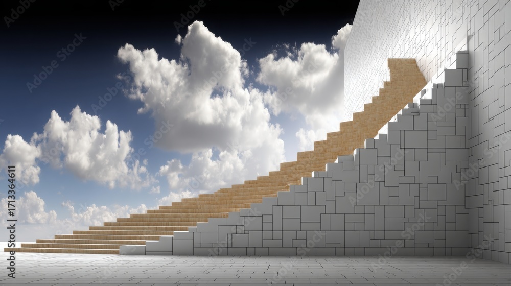 Poster detailed view of a sturdy stairway made of bricks symbolizing structured pathways in quantum return 