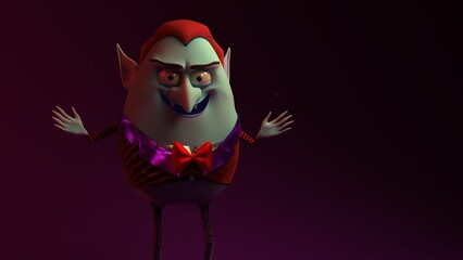 Vampire character full body front view with striped suit bow tie ears and fangs arms open