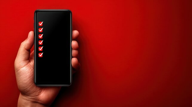 Person holding a cell phone displaying a task list concept for enhanced mobile productivity and organization