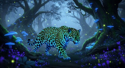 Mystical Jaguar in a Glowing Forest.