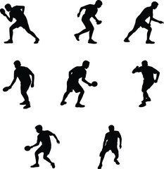 Table tennis player silhouette, ping pong action poses, sports movement illustration, black figure, paddle technique, dynamic athlete, training concept