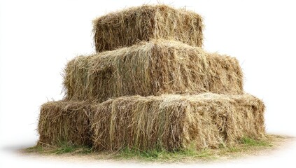 Three stacked hay bales, light tan/brown color, forming a pyramid shape