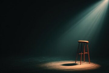Single Orange Bar Stool Illuminated on Dark Stage