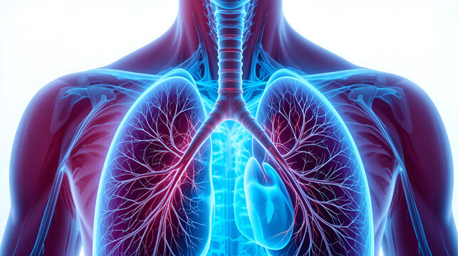 Doctor point heart Cardiovascular and Respiratory anatomy for Disease. Lung Cancer, Asthma, Chronic Obstructive Pulmonary or COPD, Bronchitis, Emphysema, Cystic Fibrosis, Bronchiectasis, Pneumonia