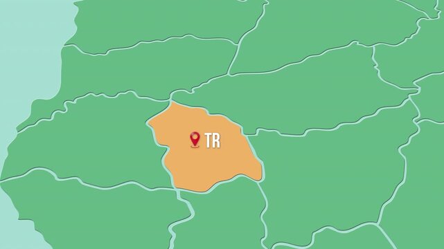 Mapa de Uruguay con divisi&oacute;n pol&iacute;tica resaltando el departamento Flores y capital Trinidad