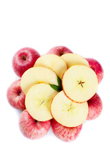 Fresh Red Fuji Apples from Yantai with Slices on White Background