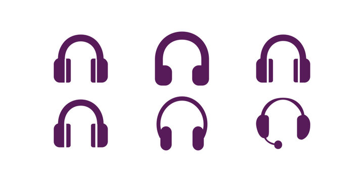 High quality vector set of headphone icons designed for DJs, discos, music events, audio entertainment, and customer support services, ideal for tech and communication visuals
