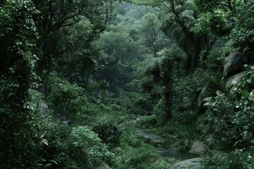 Lush green forest valley