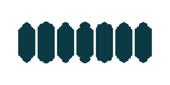 Islamic vector window and door arch shapes with Arab frame set, Ramadan Kareem silhouettes, mosque gates, and elegant arabesque decorative geometric Islamic elements