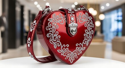 Red Heart Shaped Handbag with Silver Filigree.
