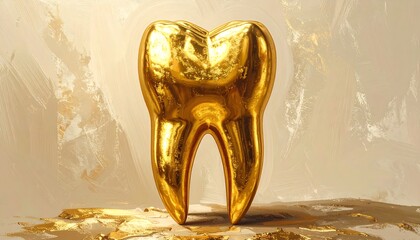 Obraz premium Golden tooth on a beige backdrop