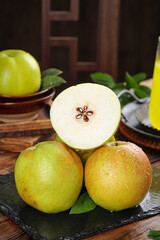 Fresh Pear Halves on Slate Board - Organic Fruit Kitchen Still Life