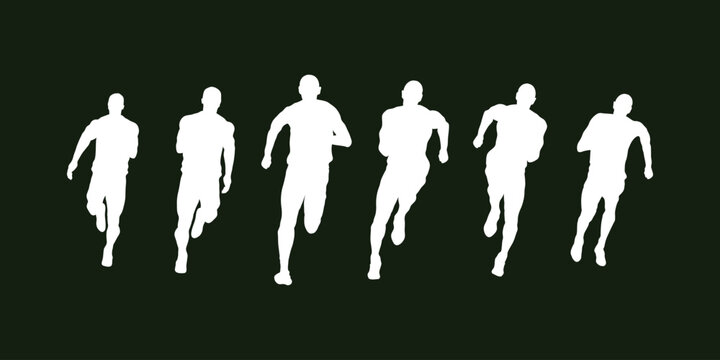 Silhouette vector of a marathon running sports man in motion, representing athletics, endurance, competition, fitness, and outdoor physical activity in minimal flat design