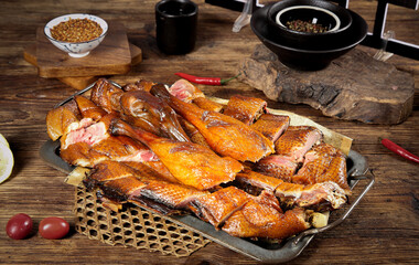 Maoshan Salted Cured Goose Traditional Anhui Chinese Preserved Meat Delicacy on Wooden Table