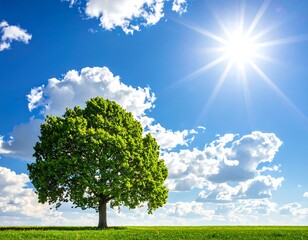 Obraz premium Lush green tree under a bright sky