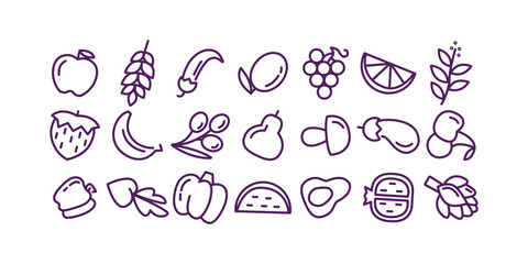 Minimalistic design vector featuring various organic food elements and common dietary restriction icons suitable for health, wellness, and eco-conscious projects