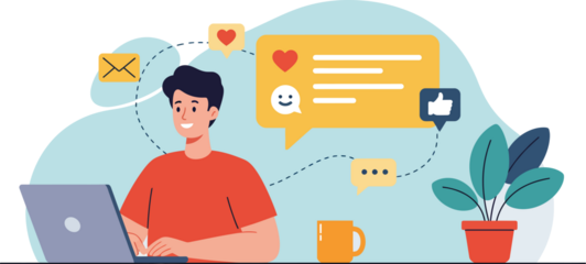 Illustrations of a Man Working on Social Media