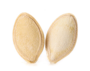 Salted Roasted Pumpkin Seeds Isolated on White Background - Healthy Snack Food Ingredient