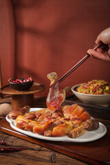 Chinese Hubei Preserved Air-Dried Chicken Specialty Traditional Instant Food with Chopsticks