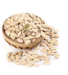 Dried Pumpkin Seeds in Woven Basket - Healthy Snack and Cooking Ingredient