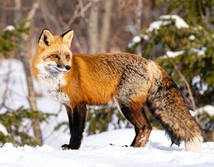 Fototapeta premium Red fox in snowy forest