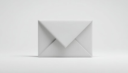 A pristine, solid white envelope sits centered against a stark white background, its triangular flap sealed, suggesting unopened correspondence or digital communication