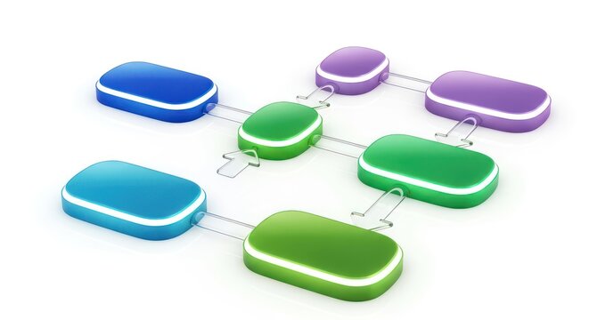 Interconnected colorful blocks representing a network diagram for data flow process