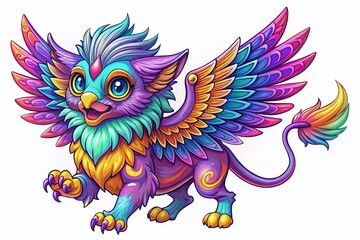 Obraz premium Whimsical Griffin Unleashing Magical Attack - Fantasy Line Art Illustration