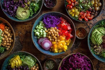Vibrant Buddha Bowls Overflowing with Fresh Vegetables and Chickpeas