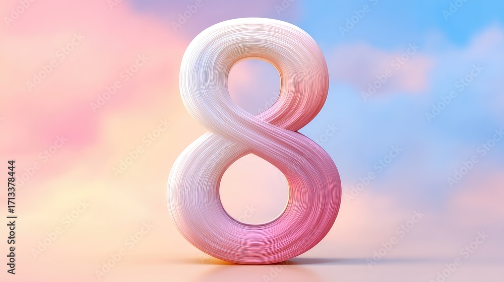 Poster vibrant and artistic representation of number eight, featuring smooth, flowing lines gradient of sof
