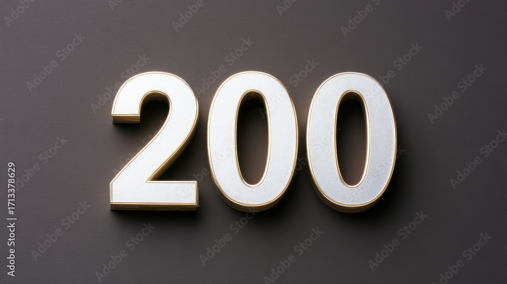 Poster closeup of number 200 embossed in shiny material, showcasing modern design with sleek finish. this c