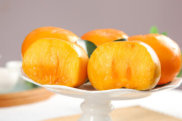 Fresh Fuping Persimmons from Shaanxi China Sweet Orange Alpine Fruit on White Plate