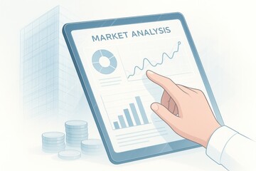 Detailed Market Analysis with Graphs and Charts on a Digital Tablet against a Business Background