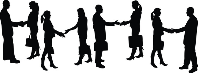 Handshake icons, business agreement, professional meeting, corporate deal, partnership symbol, networking silhouettes, formal greeting, team collaboration, office 