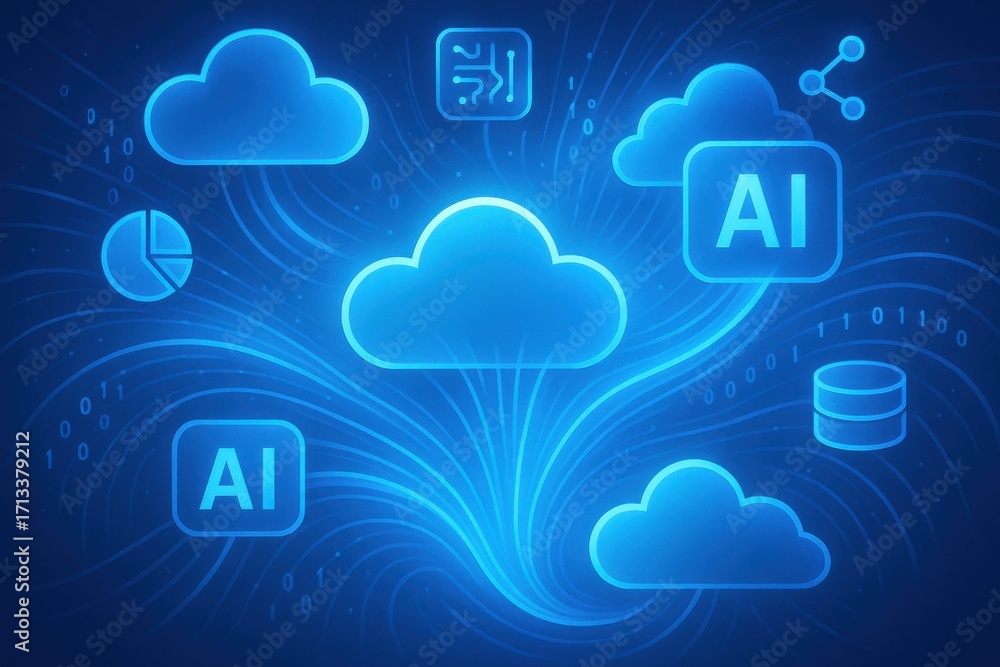 Leinwandbilder futuristic cloud computing concept with artificial intelligence and data visualization elements