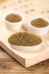 Ground Cumin Spice Powder in White Bowls on Wooden Board - Essential BBQ Seasoning Ingredient