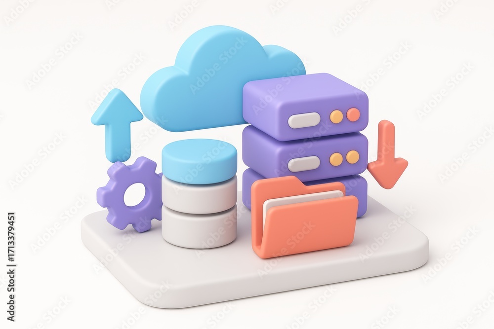Poster cloud computing technology icon: an eye-level view of a captivating 3d-rendered composition of cloud