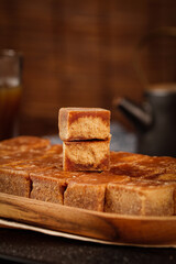 Handmade Brown Sugar Ginger Cubes on Wooden Tray - Traditional Natural Sweetener Blocks