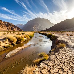 Desert river valley sunrise