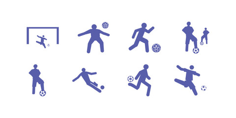 Silhouette vector illustration of soccer or football players in action showing various playing poses, movement, and sports activity dynamic concepts