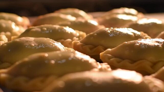 Baked pastries in a row
