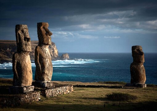 Easter Island Statues on the Coastline