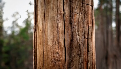 Vertical Weathered Wooden Log With Textured Bark And Natural Patterns