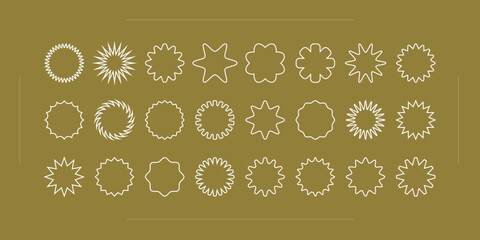 Outline style starburst sale and discount price stickers vector set with sunburst shapes and blank tags for promotional marketing and retail offers