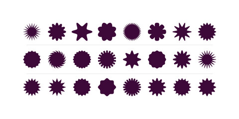 Vector set of starburst price and sale discount stickers including sunburst promotional tags and blank labels for marketing and retail use
