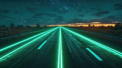 Neon Highway Under Starry Night Sky