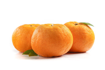 Fresh Ripe Tangerines with Leaves Isolated on White Background - Healthy Citrus Fruits