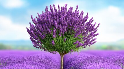 Obraz premium Lush Lavender Field with Blooming Purple Flowers under Blue Sky